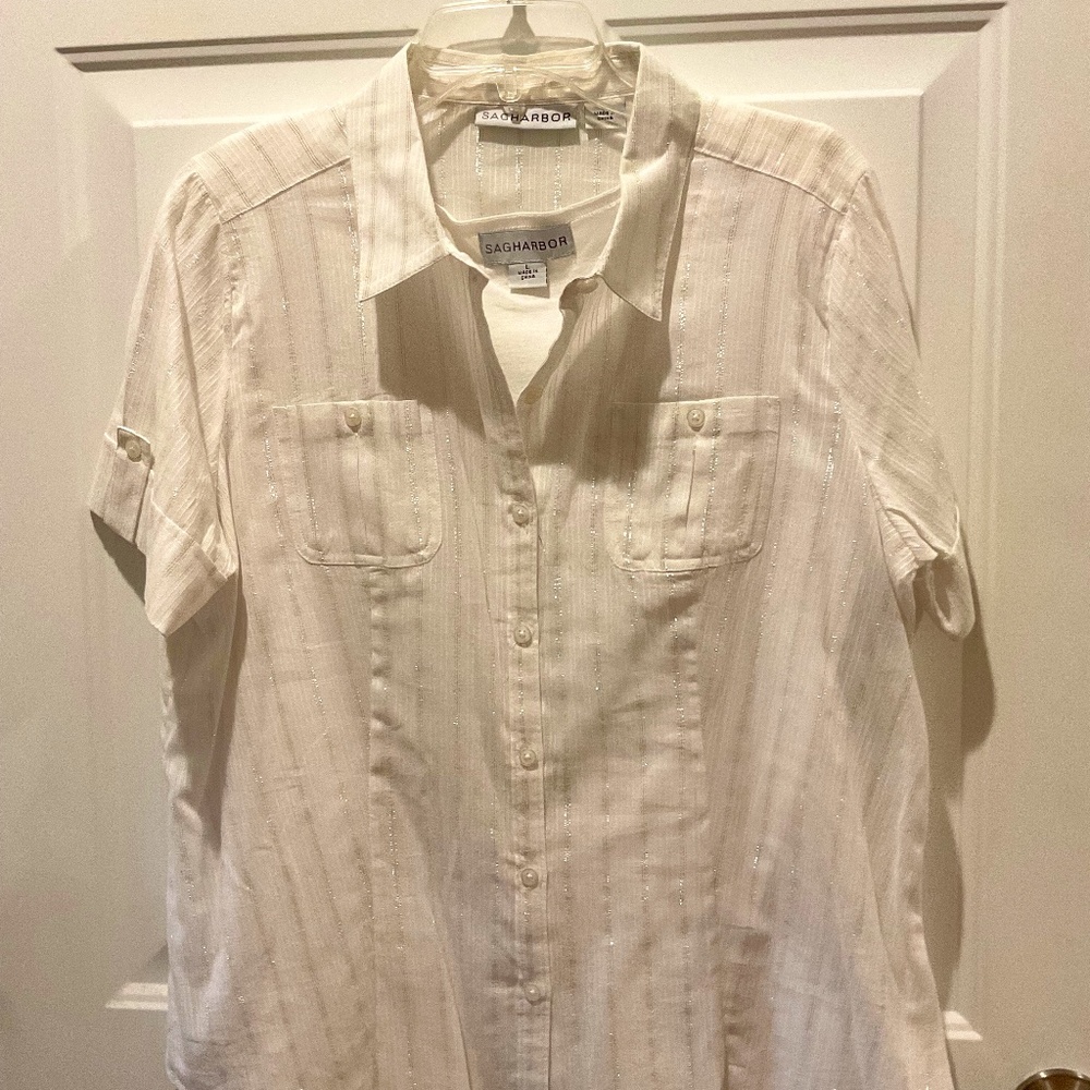 Sag Harbor White 2 Piece Ladies Top - Size L